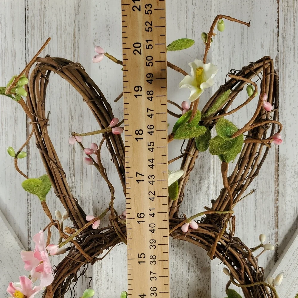Easter Bunny Shaped Grapevine Holiday Wreath with Pastel Eggs & Flowers